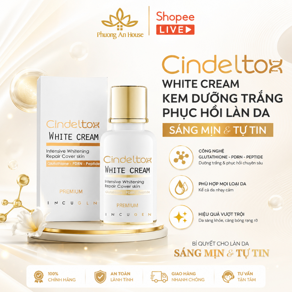 Kem dưỡng trắng da Cindel Tox White Cream Incuheal dưỡng, phục hồi da Hàn Quốc 50ml - PhuongAnHouse
