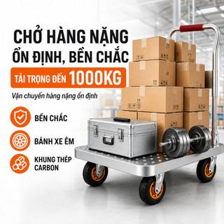 Xe Đẩy Hàng Xe Đẩy Gấp Gọn Thép Bánh xe chống ồn Tải Trọng 800kg Gấp Gọn Tiện Lợi Bảo hành 2 năm