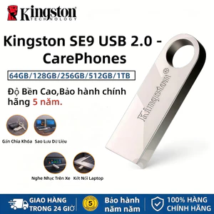 Kingston SE9 USB 2.0 - CarePhones 64GB/128GB/256GB/512GB/1TB Độ Bền Cao,Bảo hành chính hãng 5 năm.