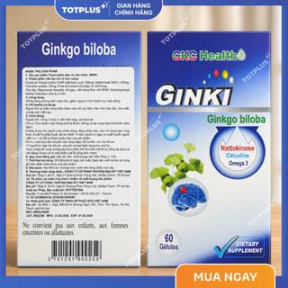 Bổ Não Ginki Ginkgo Biloba - Hỗ Trợ Tuần Hoàn Não, Giảm Đau Đầu Hoa Mắt Chóng Mặt, Mất Ngủ - 60 Viên