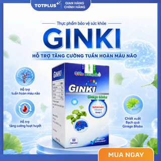 Bổ Não Ginki Ginkgo Biloba - Hỗ Trợ Tuần Hoàn Não, Giảm Đau Đầu Hoa Mắt Chóng Mặt, Mất Ngủ - 60 Viên