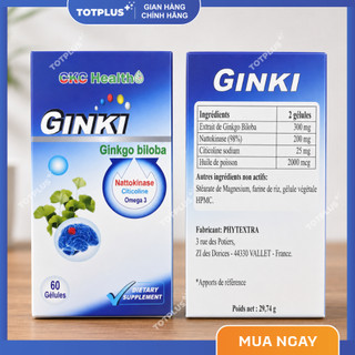 Bổ Não Ginki Ginkgo Biloba - Hỗ Trợ Tuần Hoàn Não, Giảm Đau Đầu Hoa Mắt Chóng Mặt, Mất Ngủ - 60 Viên