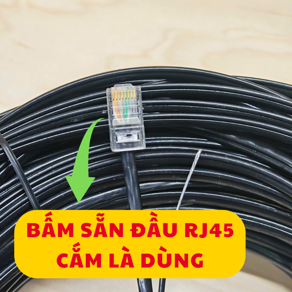 Dây Mạng LAN Ngoài Trời Bấm Sẵn 2 đầu RJ45, Chống Nhiễu- Có Dây Cường Lực đủ kích thước từ 50M- 110M