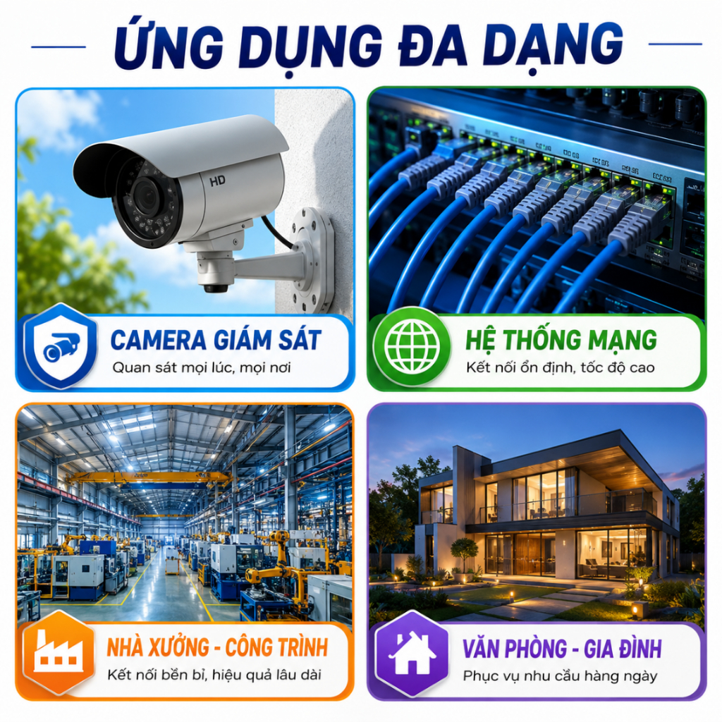 Dây Mạng LAN Ngoài Trời Bấm Sẵn 2 đầu RJ45, Chống Nhiễu- Có Dây Cường Lực đủ kích thước từ 50M- 110M