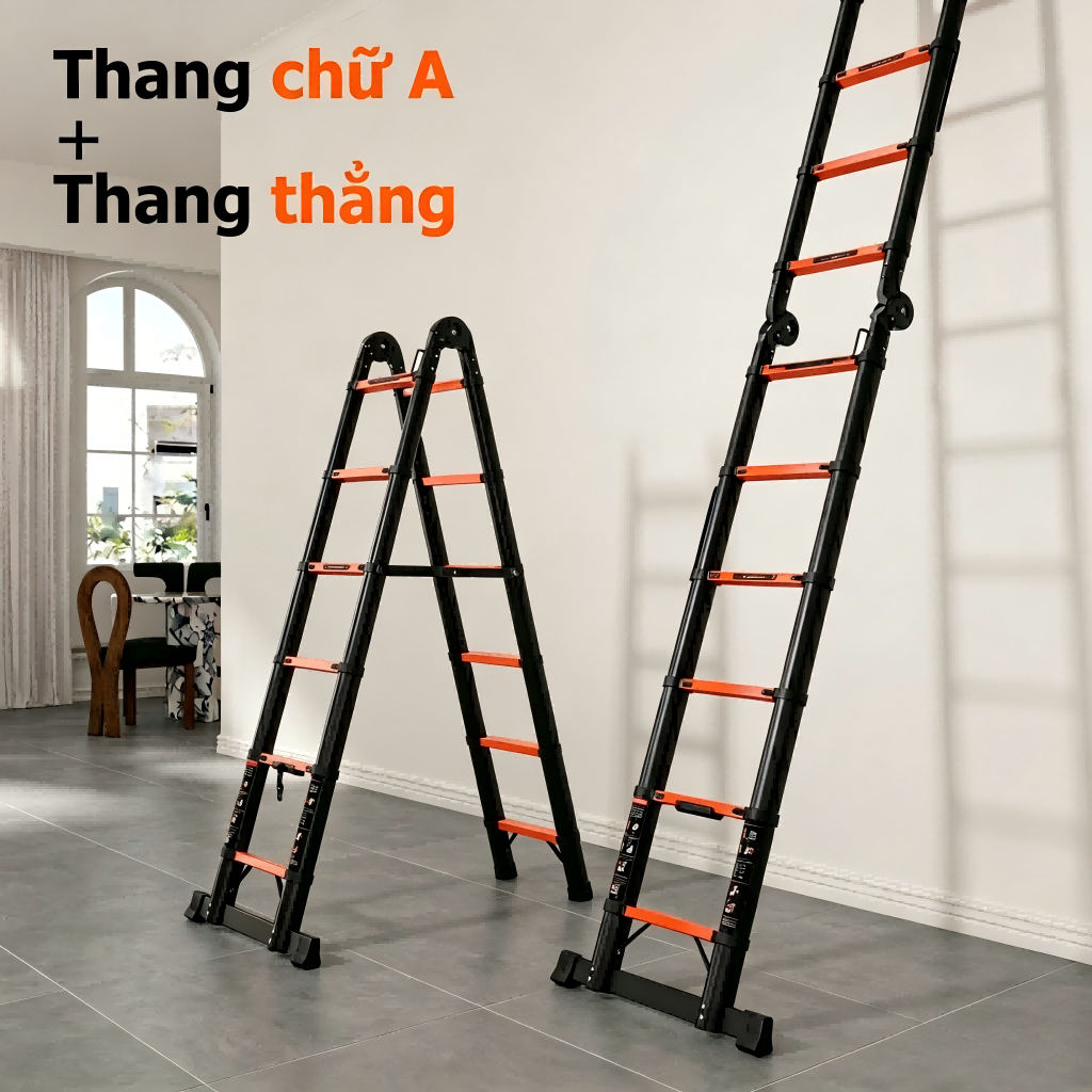Thang Rút Nhôm Inox Chữ A Chữ I thang gấp gọn dễ mang Cao 1.7M-4.1M Dùng trong gia đình xây dựng sửa chữa