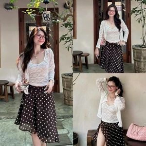 Set ÁO ren mỏng 2 dây kèm cardigan hoa chìm A3622 JIA SET.