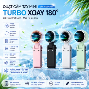 Quạt Cầm Tay Mini 1800mAh 5 Cấp Độ Gió Mạnh Màn Hình Hiển Thị Pin Sạc USB Quạt Tích Điện Du Lịch