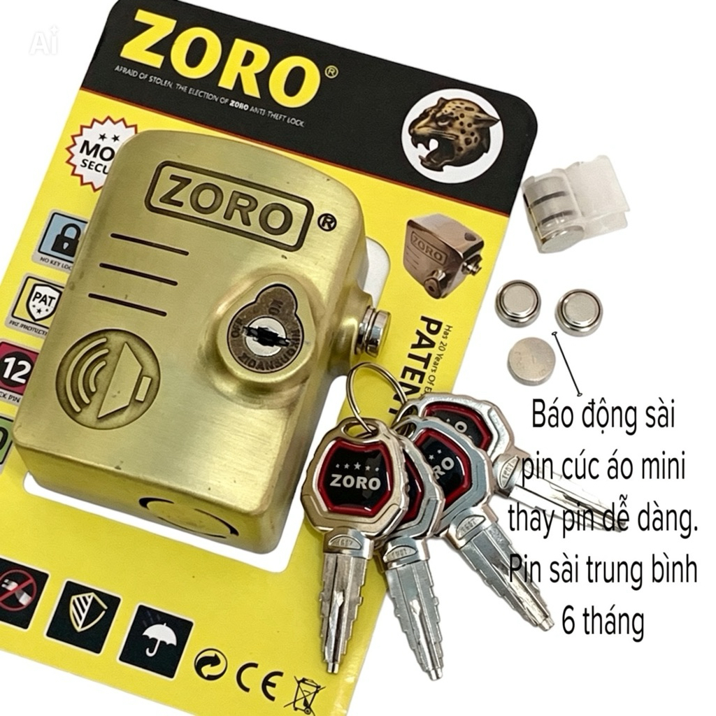Ổ khóa chụp báo động chống trộm ZORO chìa dẹp xe hơi- chống cắt toàn diện,bảo vệ khoen cửa - âm thanh hú to rõ