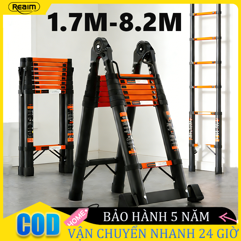 Thang Rút Nhôm Inox Chữ A Chữ I thang gấp gọn dễ mang Cao 1.7M-4.1M Dùng trong gia đình xây dựng sửa chữa