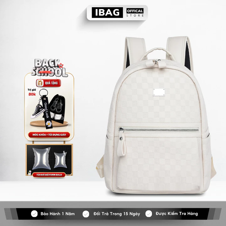 Balo Da Đi Học IBAG Balô Da Thời Trang Nam Nữ Cặp Da Pu Cao Cấp Ba Lô Da Cặp Đi Học Ulzzang Balo Đựng Laptop 13 Inh