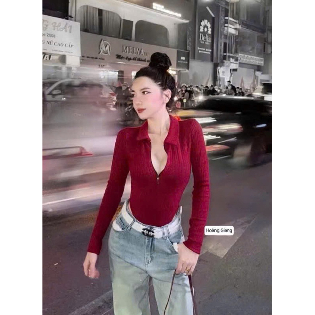 Áo bodysuit cổ bẻ khoá ngực xinh sang kèm tag X