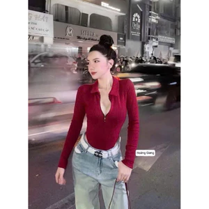 Áo bodysuit cổ bẻ khoá ngực xinh sang kèm tag X