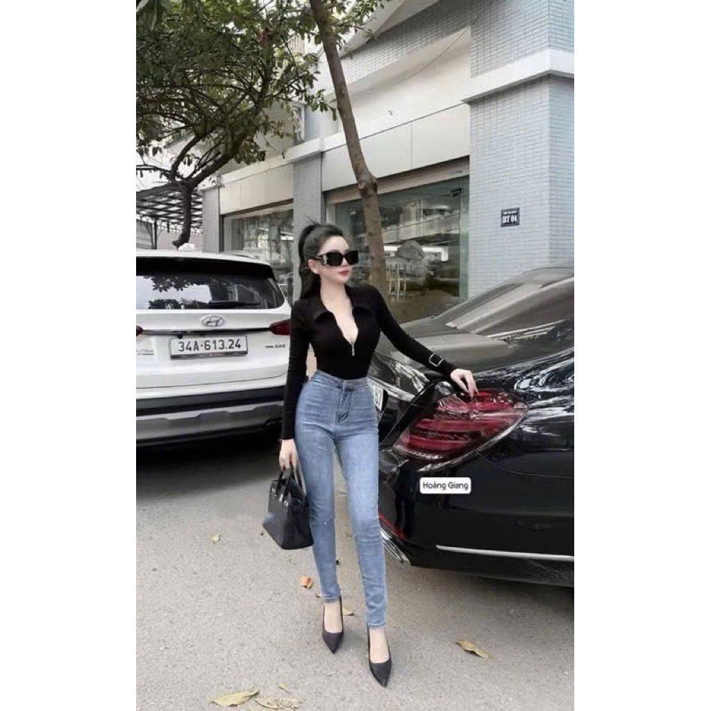 Áo bodysuit cổ bẻ khoá ngực xinh sang kèm tag X