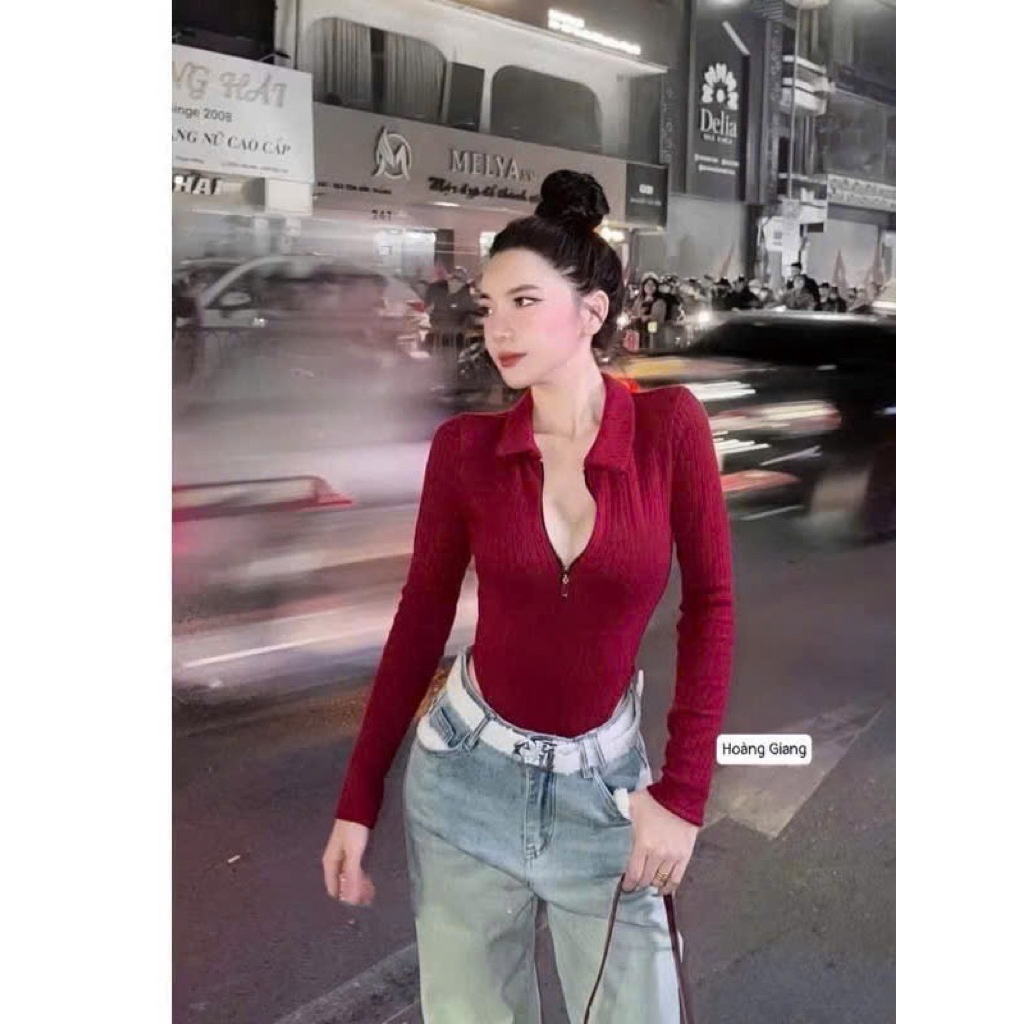 Áo bodysuit cổ bẻ khoá ngực xinh sang kèm tag X