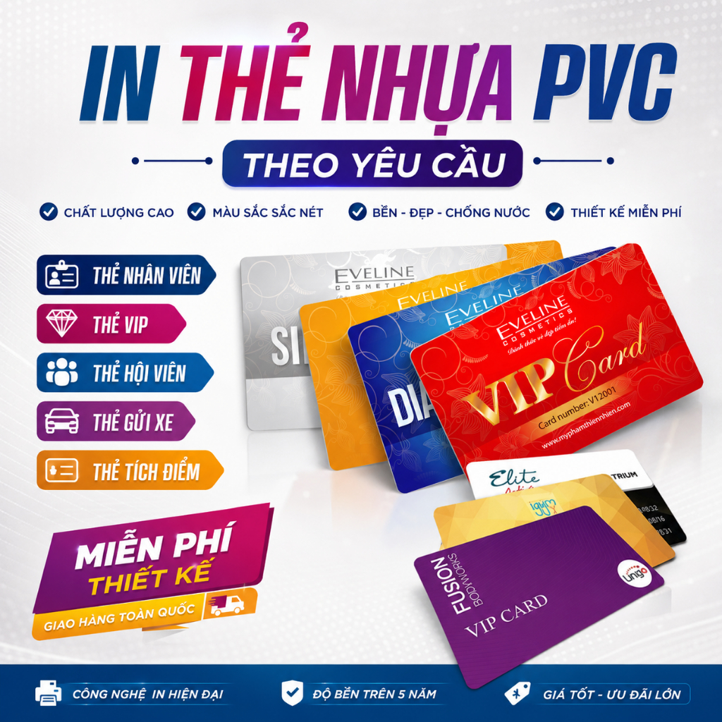 In Thẻ Nhựa PVC Theo Yêu Cầu | Thẻ Nhân Viên, Thẻ VIP, Thẻ Hội Viên, Thẻ Gửi Xe, Thẻ Tích Điểm