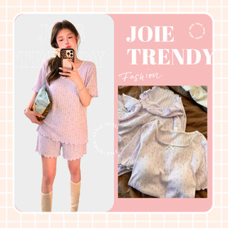 Bộ Đồ Mặc Nhà Nữ JOIE TRENDY Thun Cộc Tay Viền Bèo Lượn Sóng Tím Khoai Môn Cổ Vuông Đính Nơ Xinh Xắn