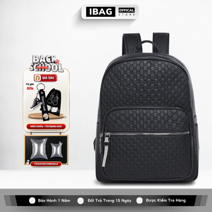 Balo Da Đi Học IBAG Balô Da Thời Trang Nam Nữ Cặp Da Pu Cao Cấp Ba Lô Da Cặp Đi Học Ulzzang Balo Đựng Laptop 14 Inh