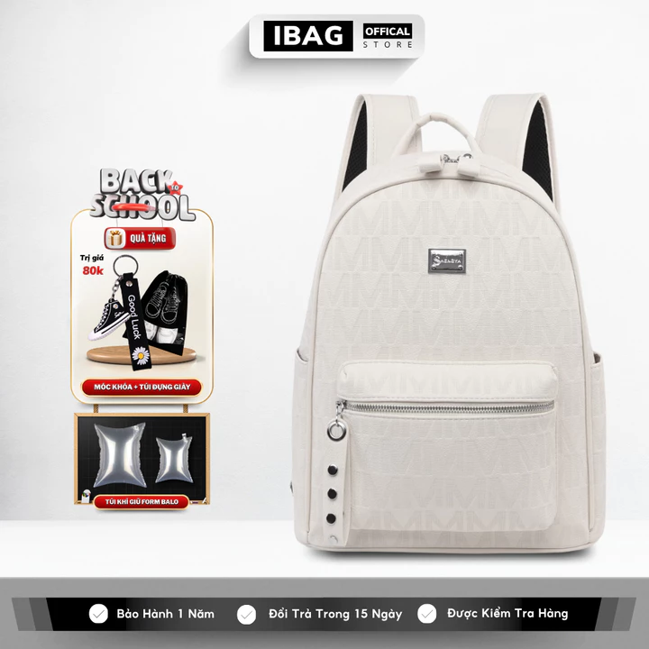 Balo Da Đi Học IBAG Balô Da Thời Trang Nam Nữ Cặp Da Pu Cao Cấp Ba Lô Da Cặp Đi Học Balo Đựng Laptop 14 Inh