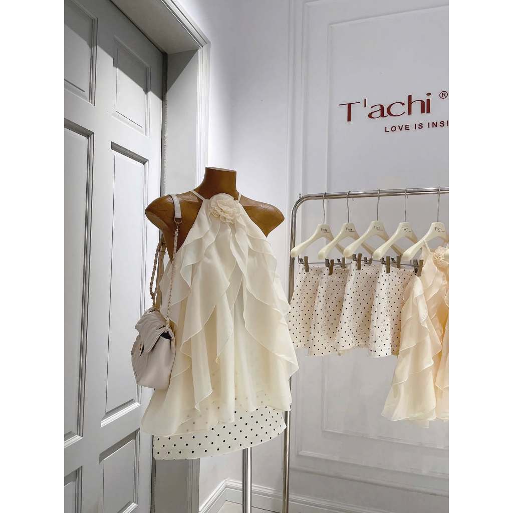 SET ÁO CỔ YẾM VOAN BÈO PHỐI CHÂN VÁY CHẤM BI, SET ĐỒ NỮ TIỂU THƯ DỄ THƯƠNG THANH LỊCH | MEOINDAHOUSE