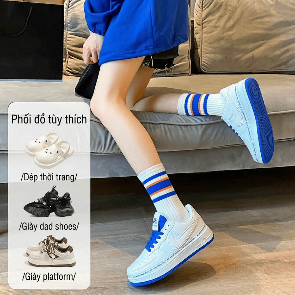 Tất Thể Thao Cổ Cao Kẻ Sọc Ngang  Nam Nữ - Vớ Dệt Gân Năng Động Dễ Phối Đồ - SoftStep