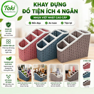 Khay đựng đồ tiện ích 4 ngăn nhựa Việt Nhật , Kệ để bàn ống cắm bút 5696