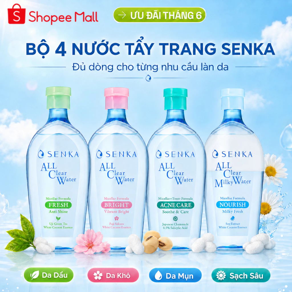 Nước tẩy trang Senka All Clear Water Micellar Fresh 230ml và 70ml
