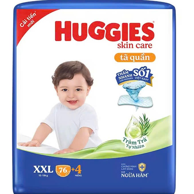 [ TẶNG XE CHÒI NGẪU NHIÊN ] COMBO 4 Gói Tã/bỉm Quần HUGGIES SKINCARE size M106/L104/XL88/XXL80