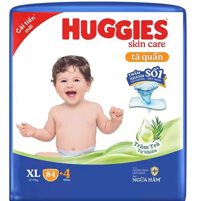 [ TẶNG XE CHÒI NGẪU NHIÊN ] COMBO 4 Gói Tã/bỉm Quần HUGGIES SKINCARE size M106/L104/XL88/XXL80