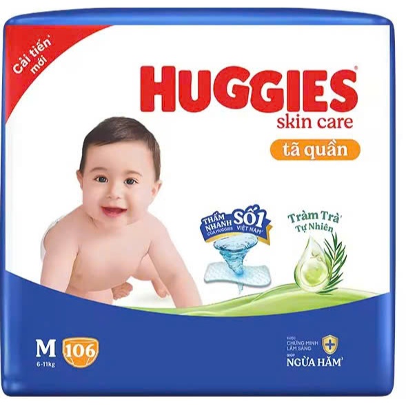 [ TẶNG XE CHÒI NGẪU NHIÊN ] COMBO 4 Gói Tã/bỉm Quần HUGGIES SKINCARE size M106/L104/XL88/XXL80