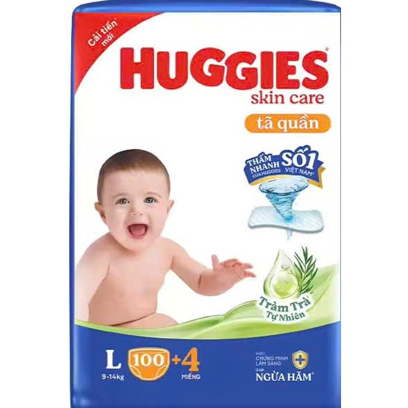 [ TẶNG XE CHÒI NGẪU NHIÊN ] COMBO 4 Gói Tã/bỉm Quần HUGGIES SKINCARE size M106/L104/XL88/XXL80