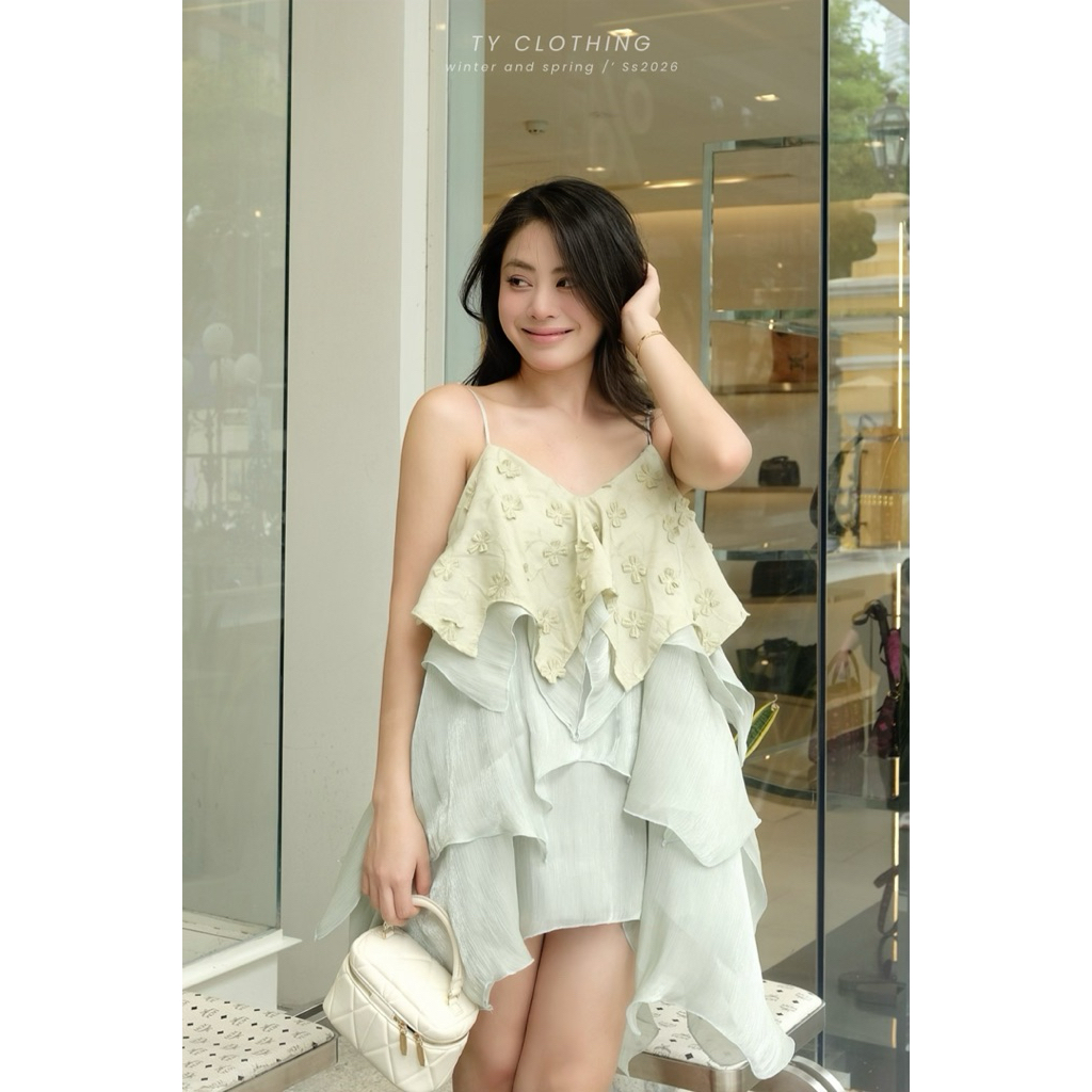 Đầm dây BabyDoll Tua Rua Xanh Mint - Hàng Thiết Kế - TY CLOTHING