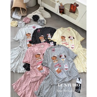 PHẠM THÙY SHOP: SET BỘ IN HÌNH CHÚ GẤU LEISURE TIME KÈM DÂY BUỘC TÓC