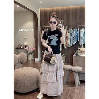Áo phông cotton MSK hình thỏ nơ hồng form babytee #20995