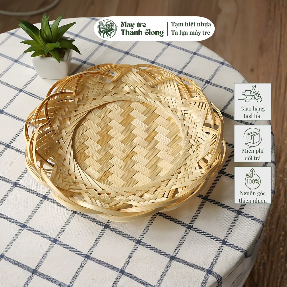 Mẹt tre tròn decor đẹp – Đĩa tre viền cánh sen, đĩa rế trang trí