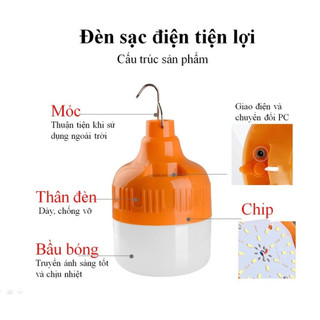 Đèn LED Tích Điện 200W Siêu Sáng Có Móc Treo | Pin Sạc Dùng 4–6 Giờ | Chống Nước | Đèn Cắm Trại, Mất Điện, Dã Ngoại
