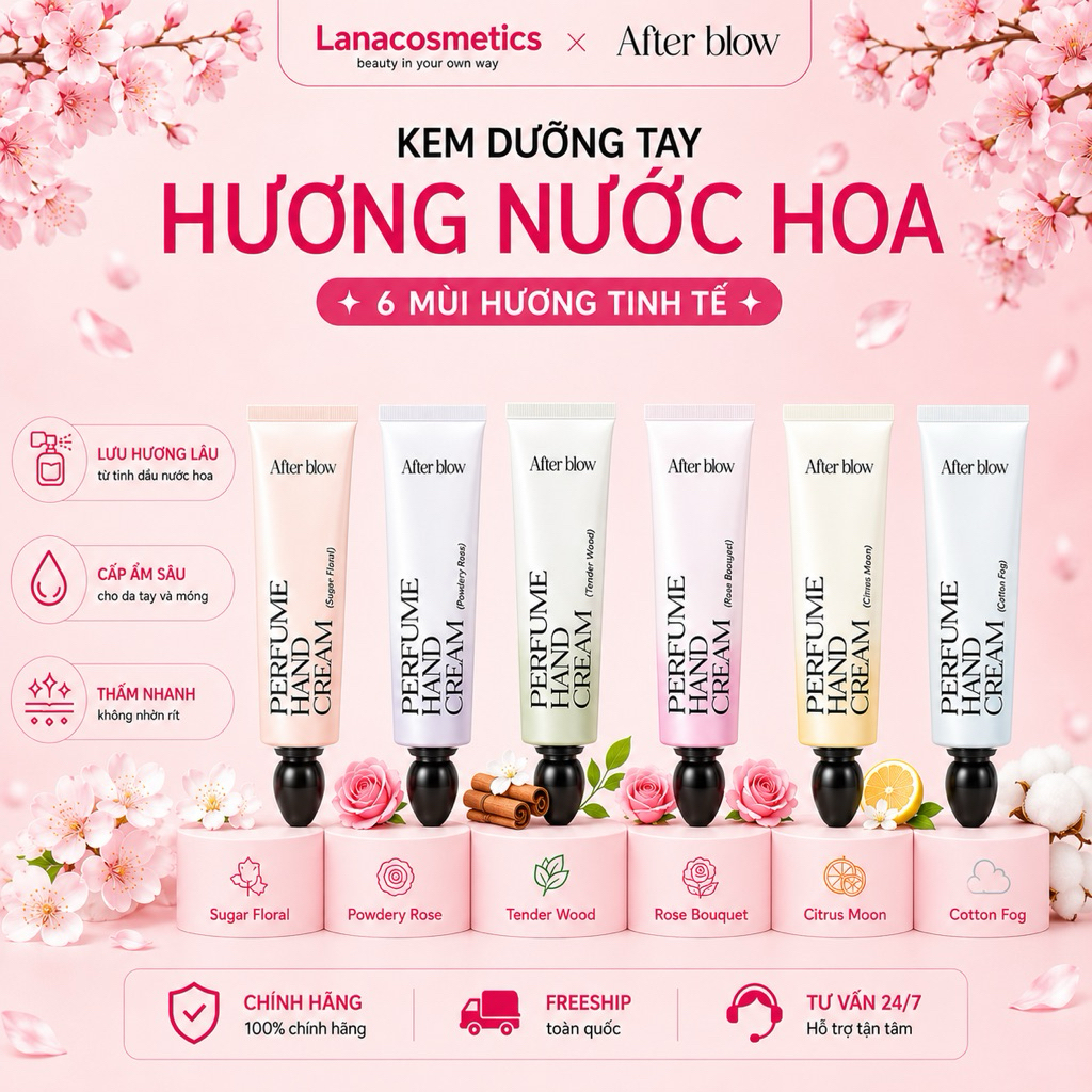 Kem Dưỡng Tay Hương Nước Hoa After Blow 50ml – Dưỡng Ẩm Mềm Mịn, Thẩm Thấu Nhanh, 5 Mùi Hương Tinh Tế