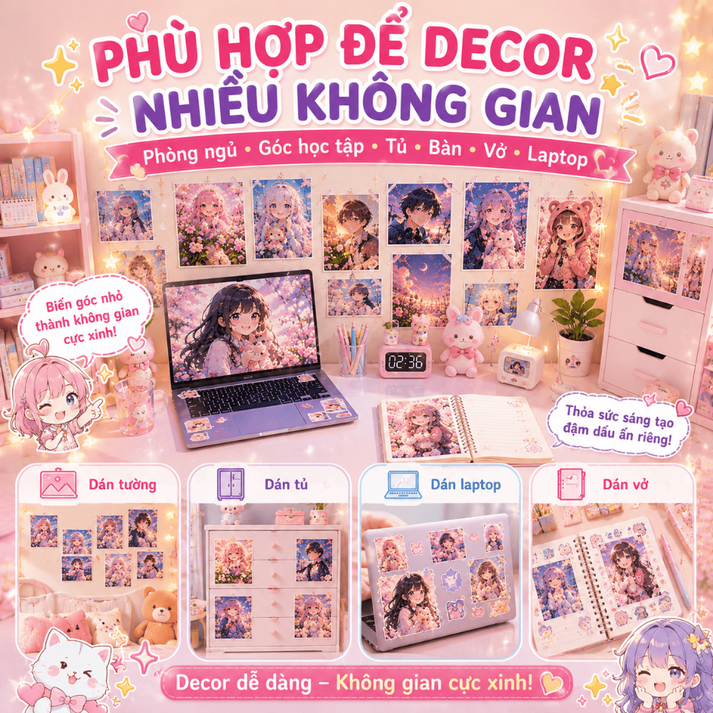 🎨 TRANH DECAL A4/A5 IN THEO YÊU CẦU – COMBO 10 TẤM BY ANIMEX 🎨