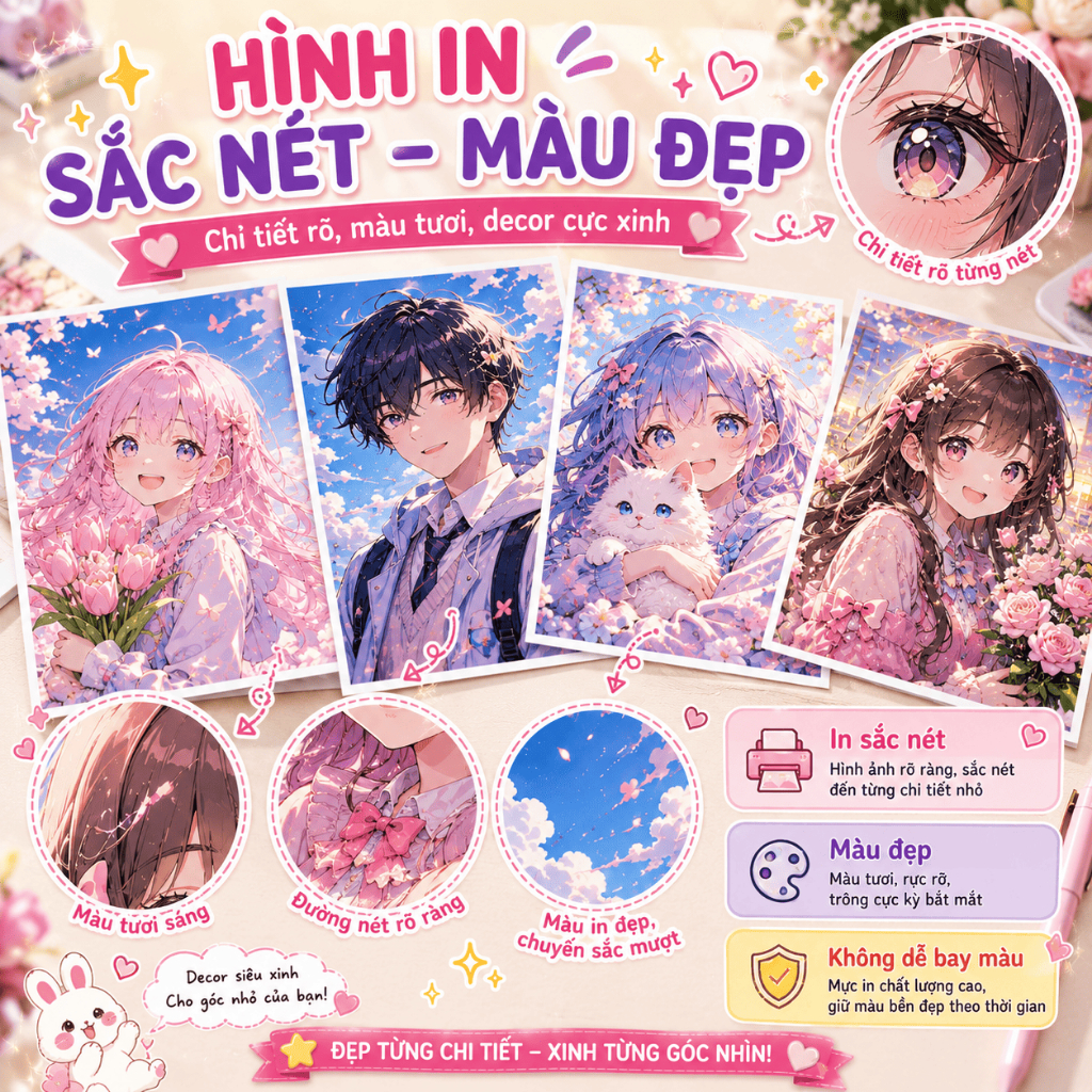 🎨 TRANH DECAL A4/A5 IN THEO YÊU CẦU – COMBO 10 TẤM BY ANIMEX 🎨