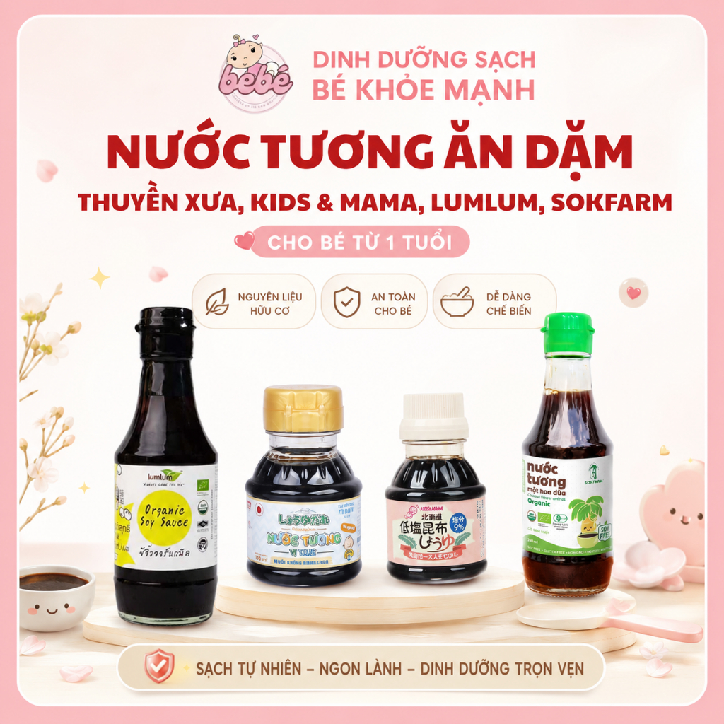 Nước tương tảo bẹ Kid&Mama, Thuyền Xưa, Lumlum, Sokfarm mật hoa dừa cho bé từ 1 tuổi