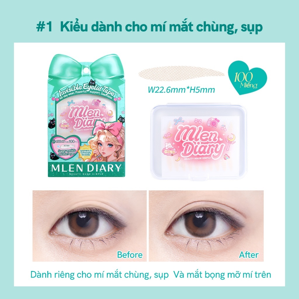MLEN DIARY Miếng Dán Kích Mí Tàng Hình Phù Hợp Mọi Dáng Mắt, Không Lộ Cả Khi Không Makeup