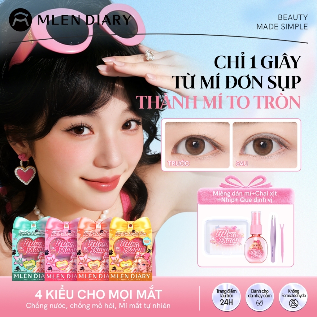 MLEN DIARY Miếng Dán Kích Mí Tàng Hình Phù Hợp Mọi Dáng Mắt, Không Lộ Cả Khi Không Makeup