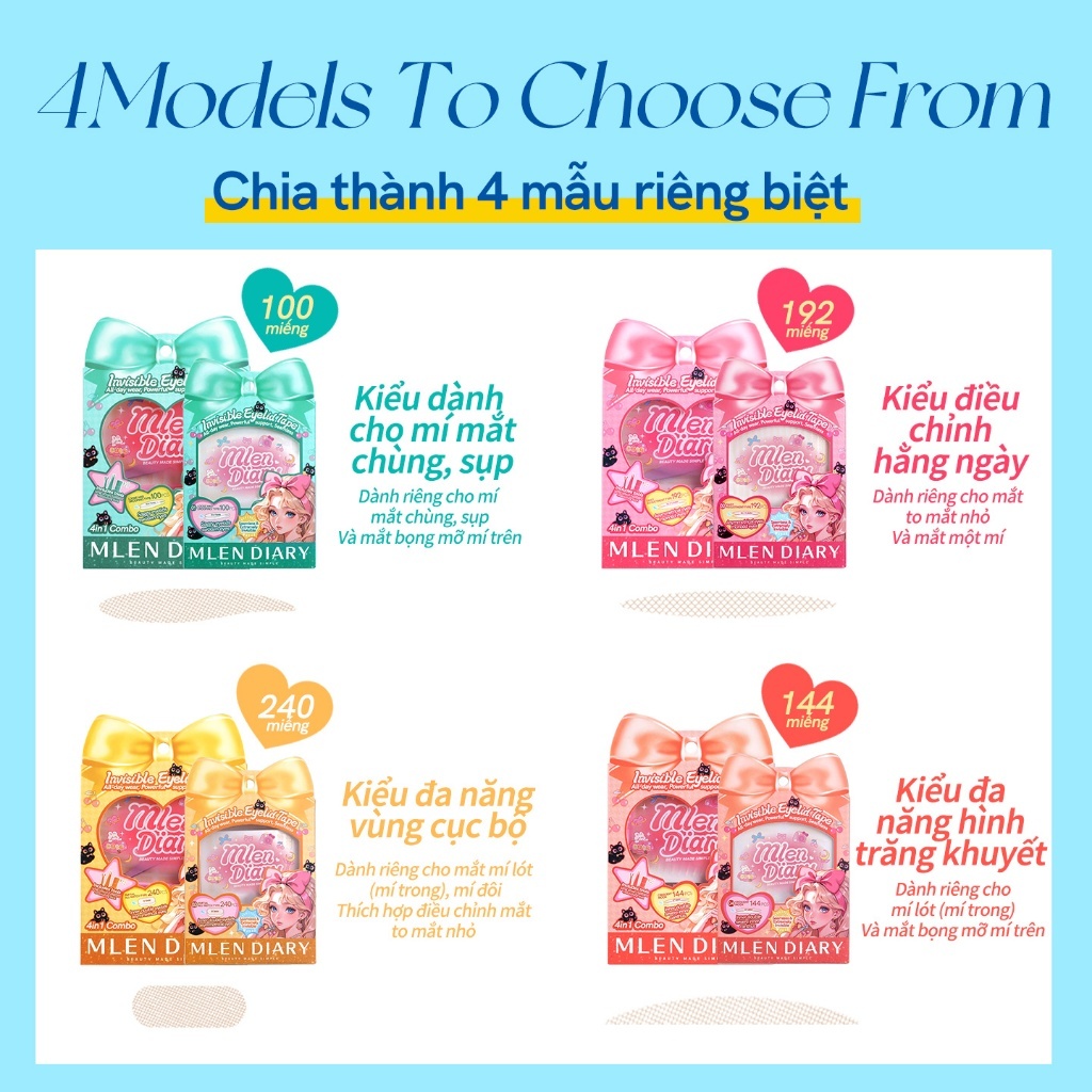 MLEN DIARY Miếng Dán Kích Mí Tàng Hình Phù Hợp Mọi Dáng Mắt, Không Lộ Cả Khi Không Makeup