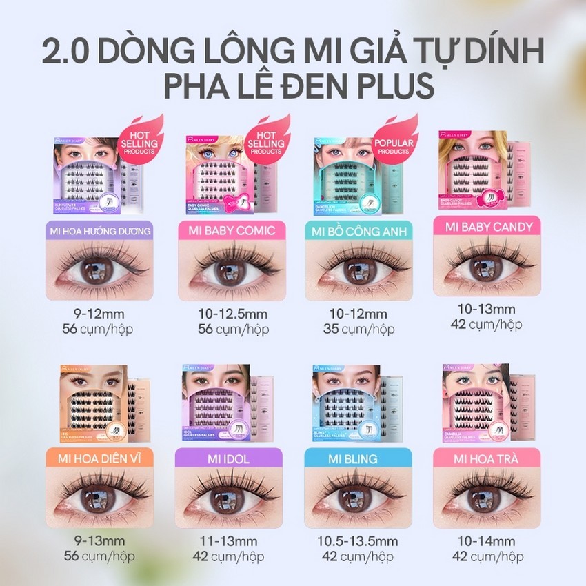 MLEN DIARY Mi Giả Sẵn Keo Bst Các Loài Hoa Lông Mi Cụm Mềm Mại Tự Nhiên, Có Thể Tái Sử Dụng