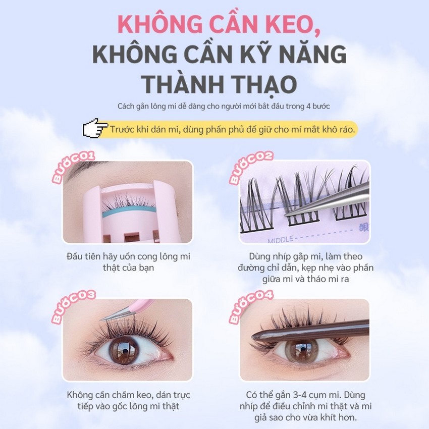 MLEN DIARY Mi Giả Sẵn Keo Bst Các Loài Hoa Lông Mi Cụm Mềm Mại Tự Nhiên, Có Thể Tái Sử Dụng