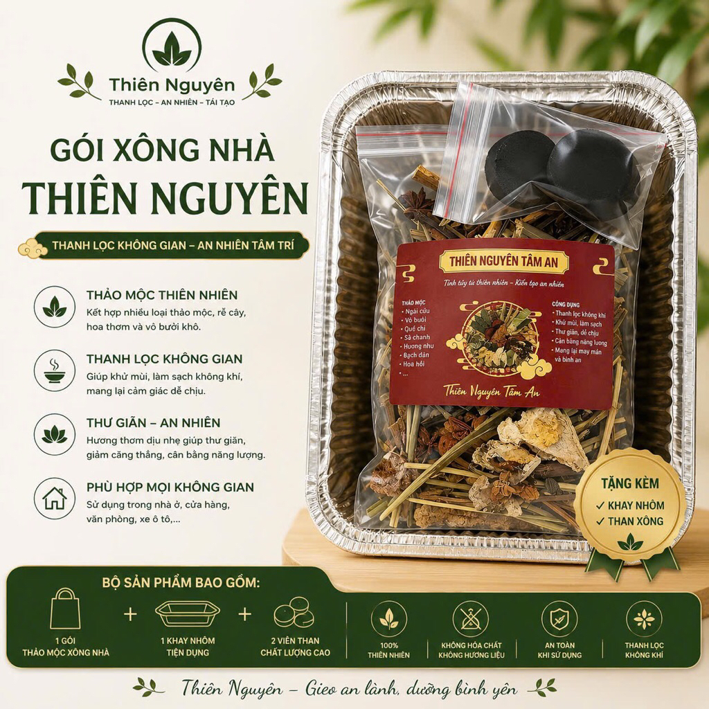 Combo 2 Khay Xông Nhà Thảo Dược Tẩy Uế Thiên Nguyên Tâm An