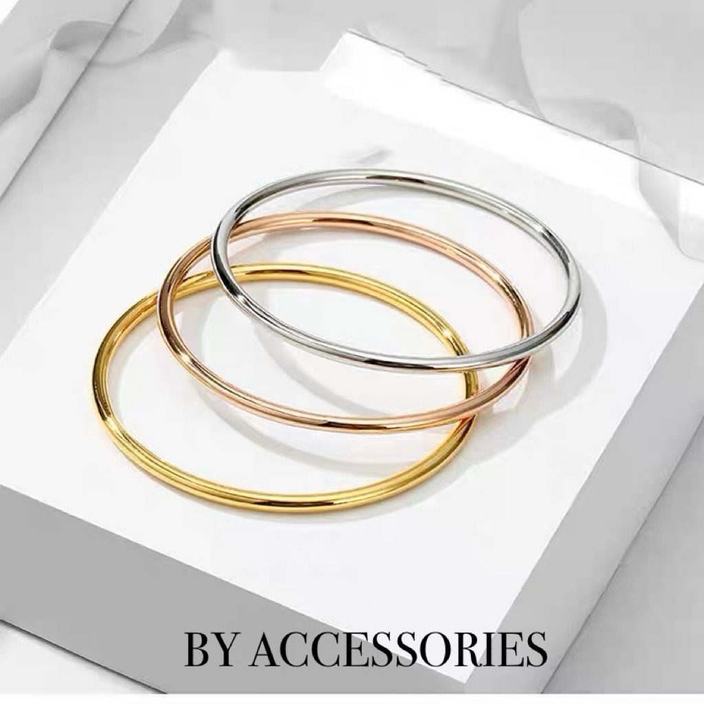 Vòng tay nam nữ titan kiểu vòng kiềng trơn chui tay dày 3mm basic nhiều size không gỉ