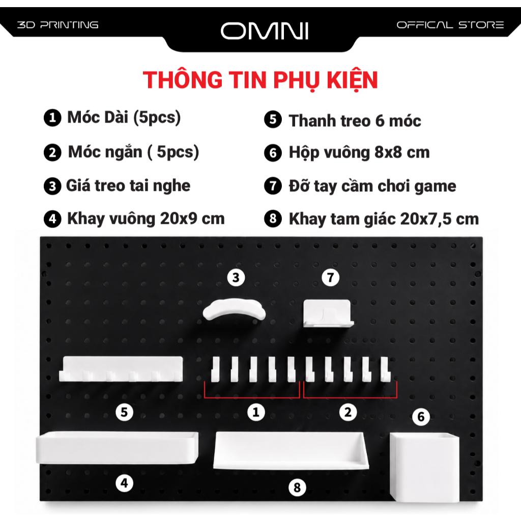 Phụ Kiện Pegboard Lỗ Tròn OMNI | Móc Treo, Khay Đựng, Giá Đỡ Tai Nghe, Cho Pegboard Kim Loại | BigBuy360 - bigbuy360.vn