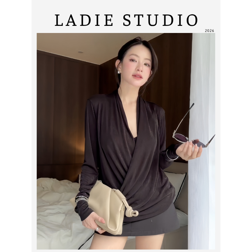 Áo wrap nữ cổ V tay dài LADIE áo nữ đắp chéo ôm dáng tôn dáng thanh lịch công sở - AO128