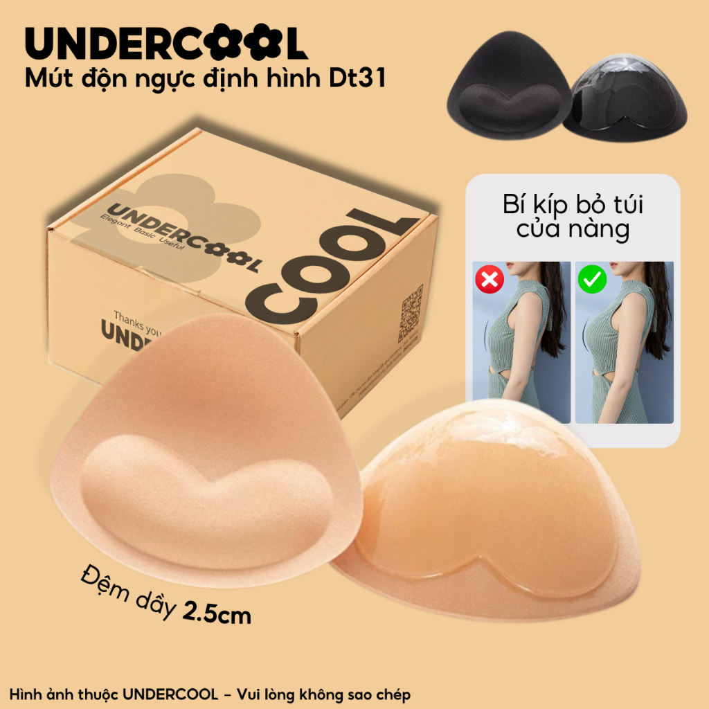 Mút Độn Ngực Định Hình UNDERCOOL Đệm Dày 2.5cm Thiết Kế 3D Tàng Hình Siêu Dính Nâng Vòng 1 Tự Nhiên Dt31