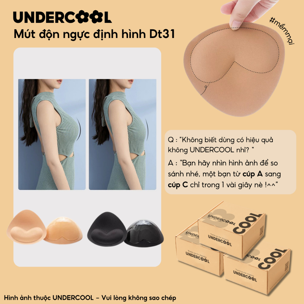 Mút Độn Ngực Định Hình UNDERCOOL Đệm Dày 2.5cm Thiết Kế 3D Tàng Hình Siêu Dính Nâng Vòng 1 Tự Nhiên Dt31